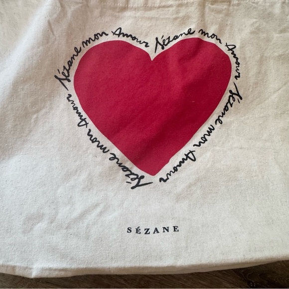 Sezane Mon Amour Red Heart 100% Cotton Canvas Tote Bag French Paris Limited - Picture 2 of 6